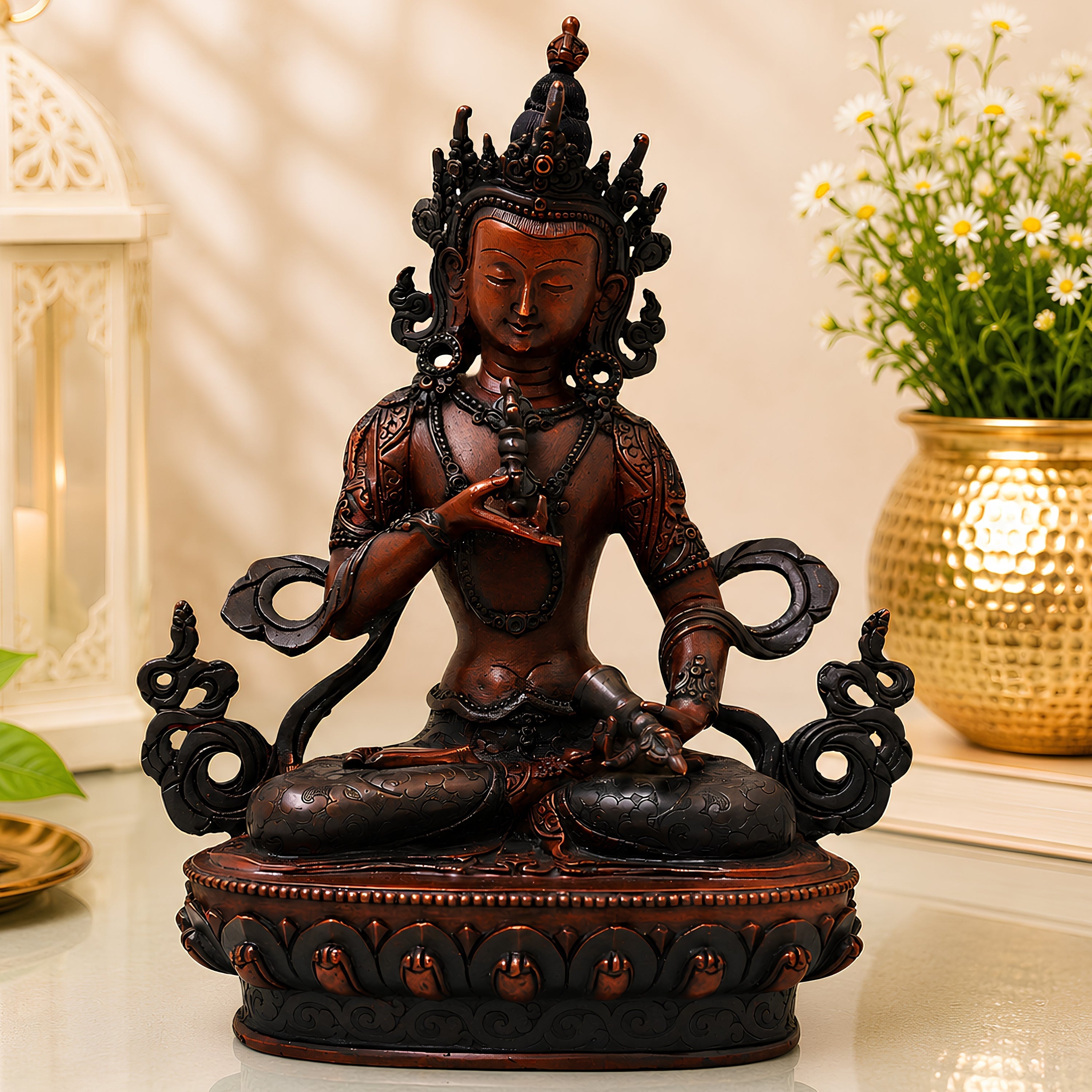 Brass Vajrasattva Idol for Pooja, Handcrafted Tibetan Buddhist Statue for Home Decor & Spiritual Gifting, Brown, 9 Inch, 1 Piece