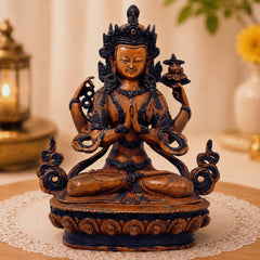 Brass Avalokiteshvara Idol Padmapani Lokeshvara Handcrafted Traditional Buddhist Pooja Home Decor Gift, Brown, 8.5 Inch, 1 Piece