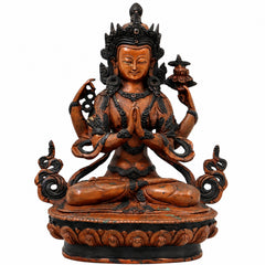 Brass Avalokiteshvara Idol Padmapani Lokeshvara Handcrafted Traditional Buddhist Pooja Home Decor Gift, Brown, 8.5 Inch, 1 Piece