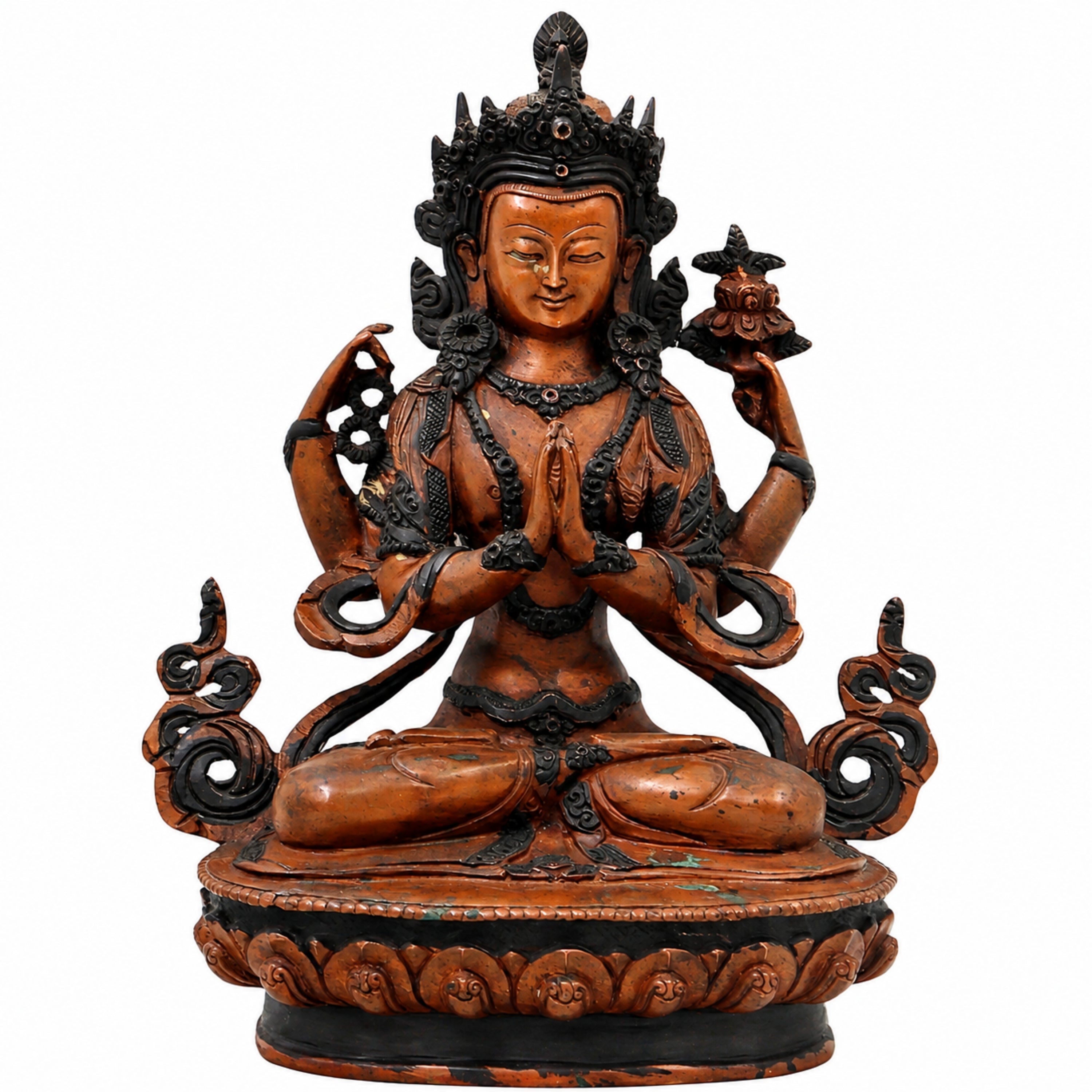 Brass Avalokiteshvara Idol Padmapani Lokeshvara Handcrafted Traditional Buddhist Pooja Home Decor Gift, Brown, 8.5 Inch, 1 Piece