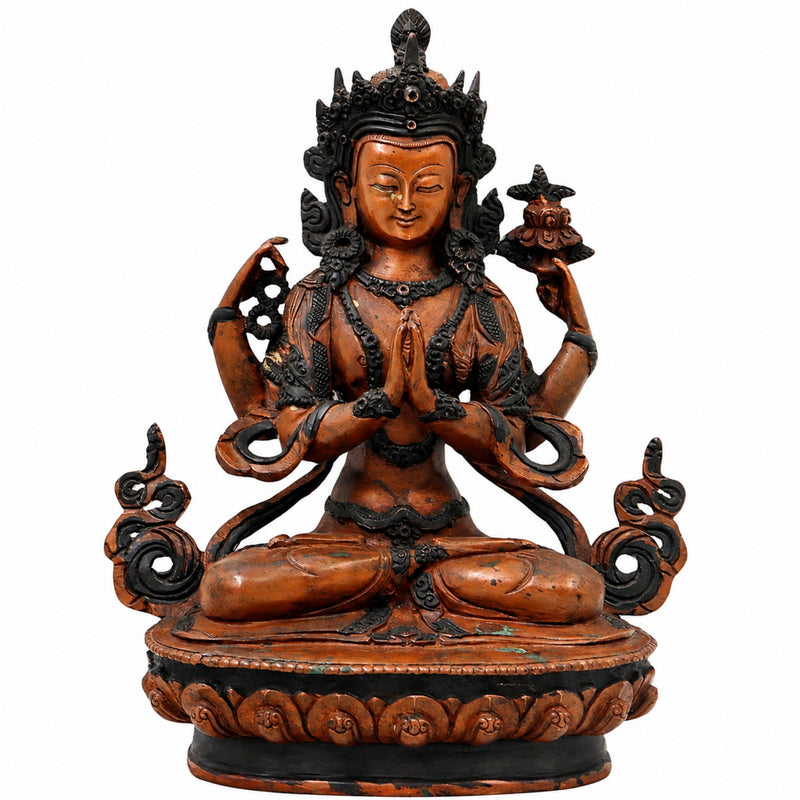 Brass Avalokiteshvara Idol Padmapani Lokeshvara Handcrafted Traditional Buddhist Pooja Home Decor Gift, Brown, 8.5 Inch, 1 Piece
