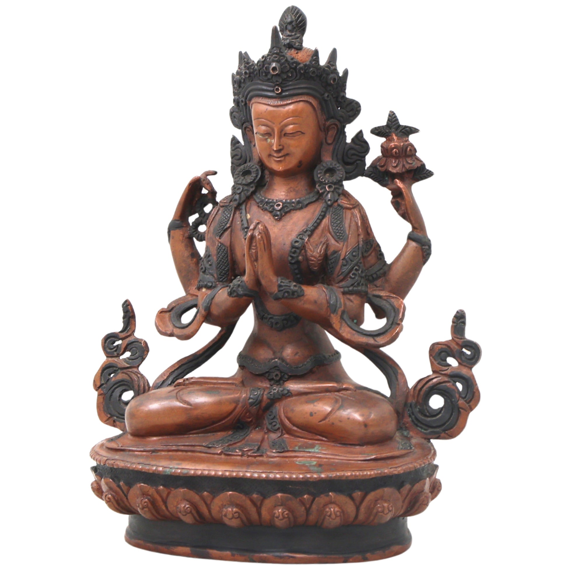 Brass Avalokiteshvara Idol Padmapani Lokeshvara Handcrafted Traditional Buddhist Pooja Home Decor Gift, Brown, 8.5 Inch, 1 Piece
