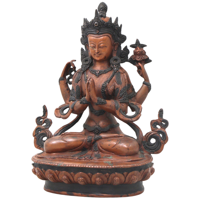 Brass Avalokiteshvara Idol Padmapani Lokeshvara Handcrafted Traditional Buddhist Pooja Home Decor Gift, Brown, 8.5 Inch, 1 Piece