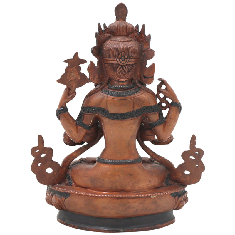 Brass Avalokiteshvara Idol Padmapani Lokeshvara Handcrafted Traditional Buddhist Pooja Home Decor Gift, Brown, 8.5 Inch, 1 Piece