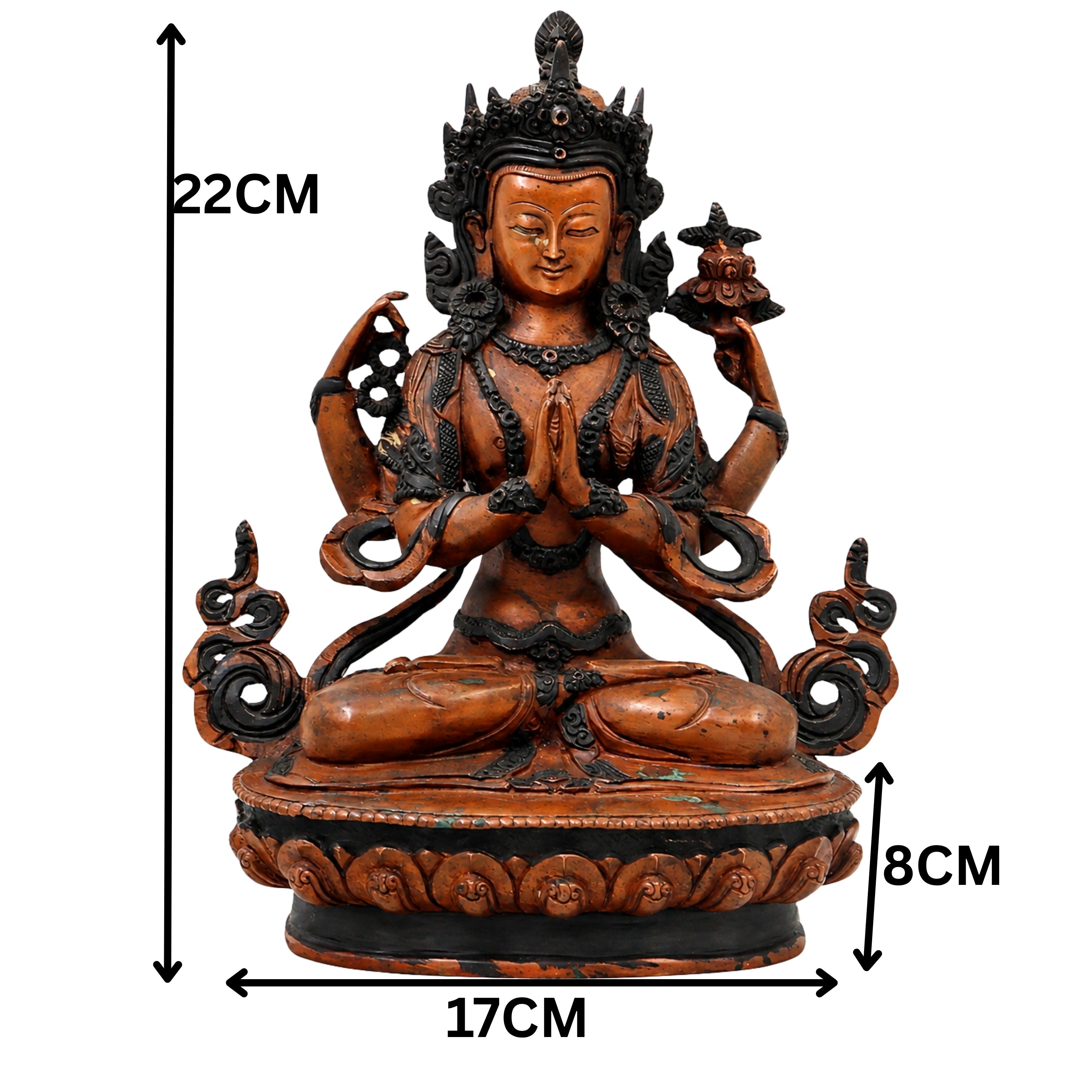 Brass Avalokiteshvara Idol Padmapani Lokeshvara Handcrafted Traditional Buddhist Pooja Home Decor Gift, Brown, 8.5 Inch, 1 Piece
