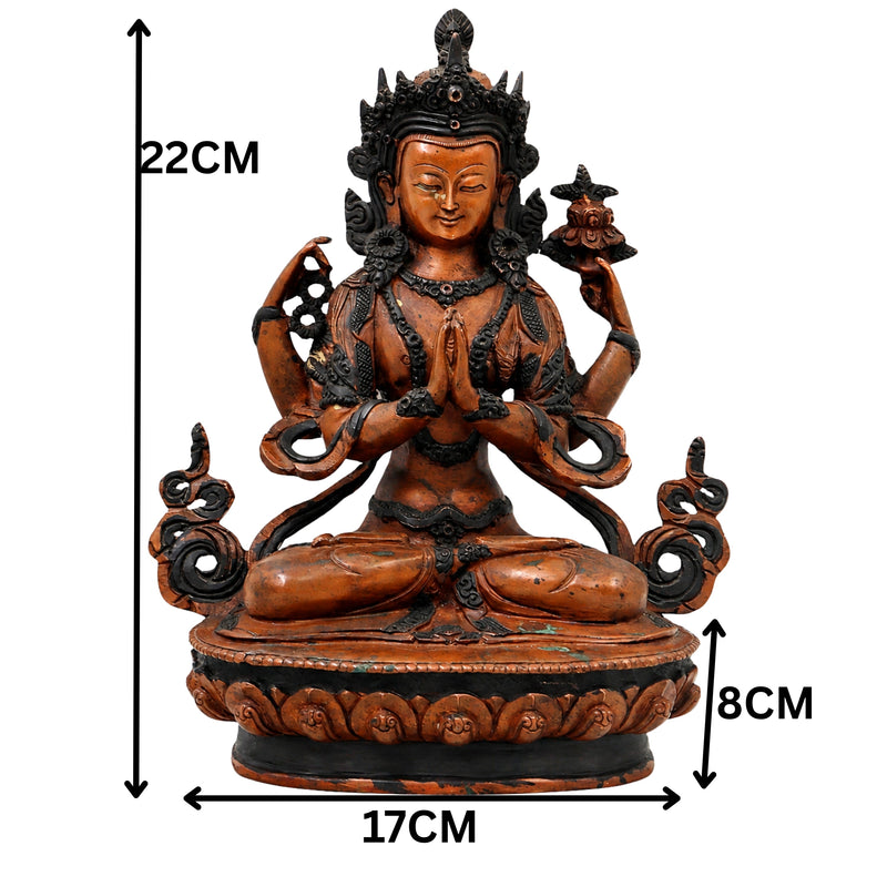 Brass Avalokiteshvara Idol Padmapani Lokeshvara Handcrafted Traditional Buddhist Pooja Home Decor Gift, Brown, 8.5 Inch, 1 Piece