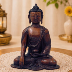Brass Gautama Buddha Idol Handcrafted Traditional Buddha Murti for Pooja Home Decor Spiritual Gifting, Brown, 11.5 Inch, 1 Piece