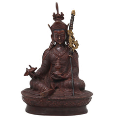 Brass Padmasambhava Guru Rinpoche Sculpture for Home Temple, Tibetan Buddhist Vajrayana Meditation Idol &amp; Spiritual Decor Statue, Brown, 8.5 Inch, 1 Piece
