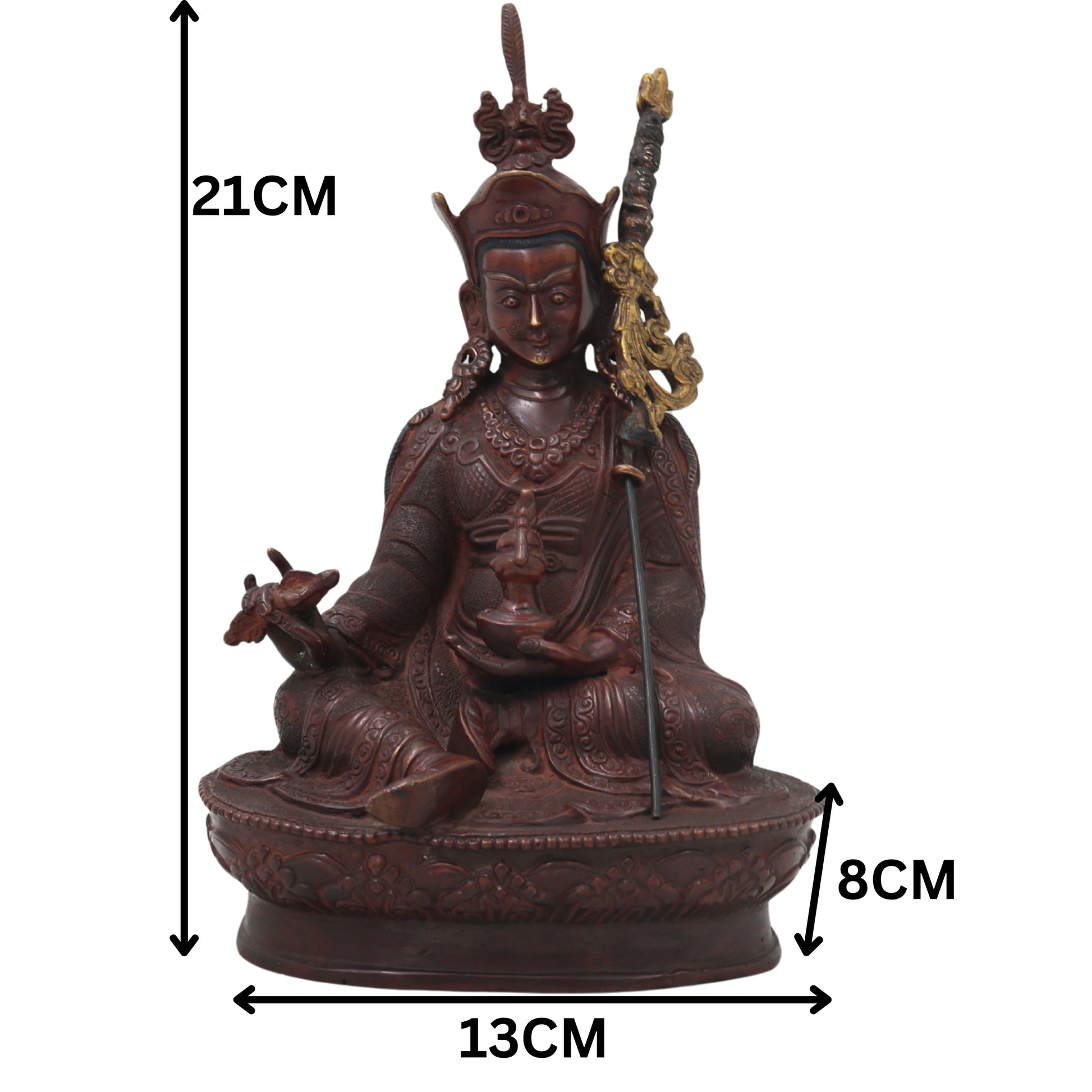 Brass Padmasambhava Guru Rinpoche Sculpture for Home Temple, Tibetan Buddhist Vajrayana Meditation Idol &amp; Spiritual Decor Statue, Brown, 8.5 Inch, 1 Piece