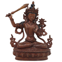 Handcrafted Brass Manjushri Idol for Wisdom, Meditation, Spiritual Decor &amp; Temple Pooja, Brown, 9.5 Inch, 1 Piece