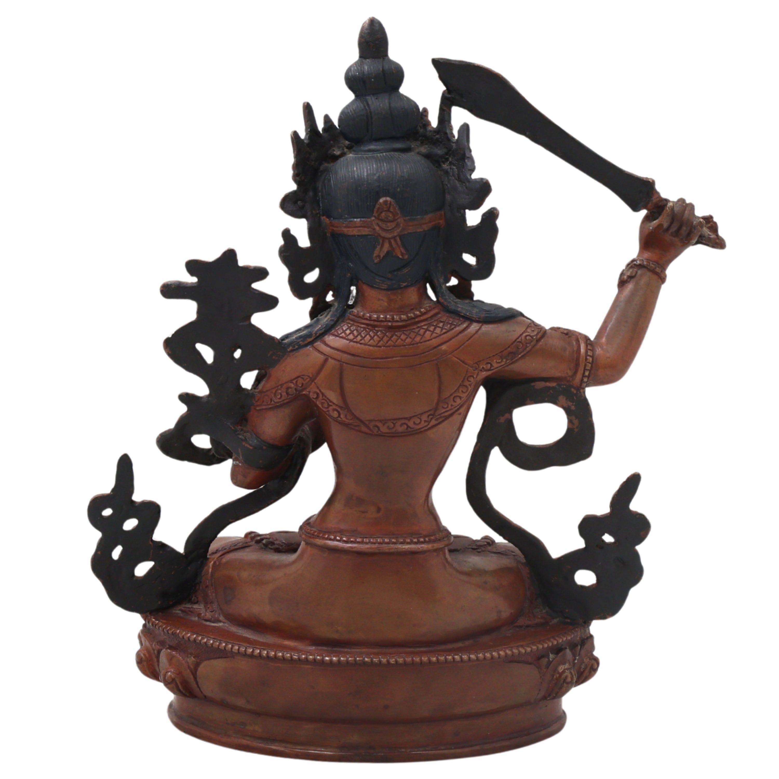 Handcrafted Brass Manjushri Idol for Wisdom, Meditation, Spiritual Decor &amp; Temple Pooja, Brown, 9.5 Inch, 1 Piece