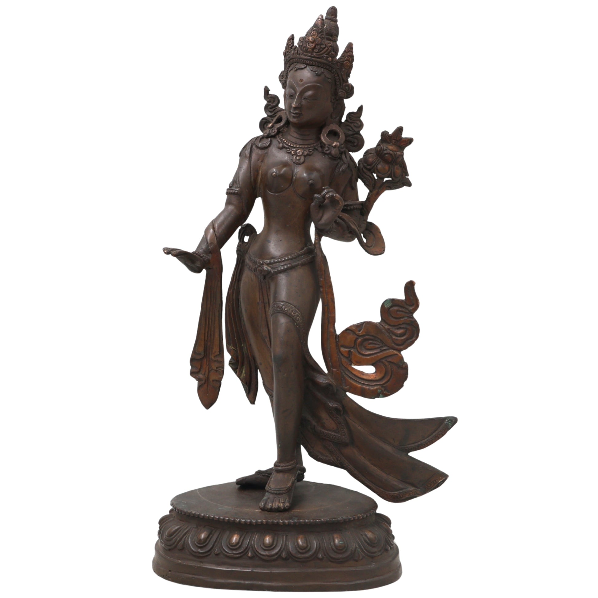 Handcrafted Brass Tara Devi Idol for Meditation, Spiritual Healing, Buddhist Pooja &amp; Home Decor, Green, 13 Inch, 1 Piece
