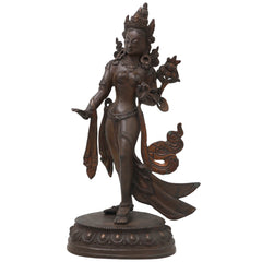 Handcrafted Brass Tara Devi Idol for Meditation, Spiritual Healing, Buddhist Pooja &amp; Home Decor, Green, 13 Inch, 1 Piece