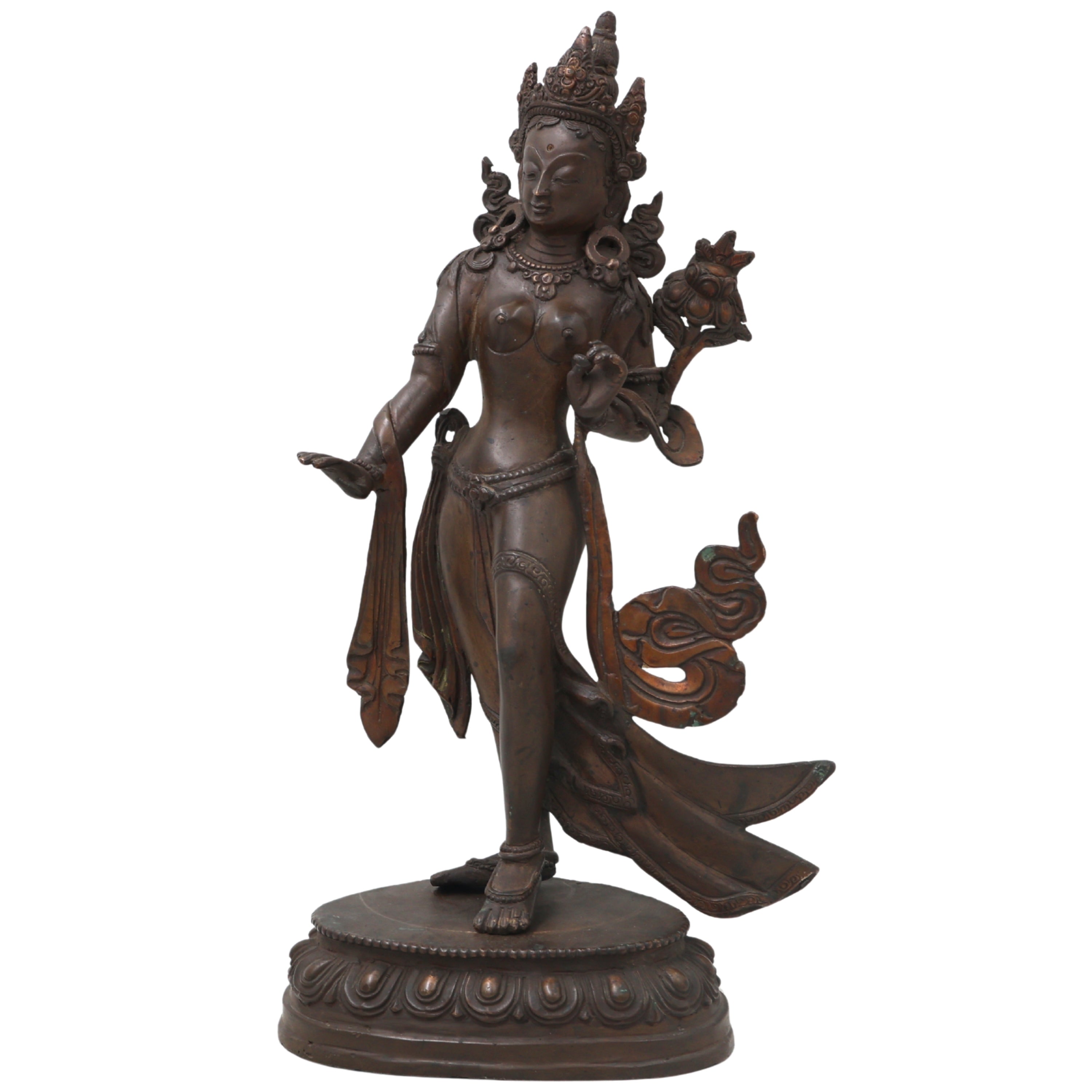 Handcrafted Brass Tara Devi Idol for Meditation, Spiritual Healing, Buddhist Pooja &amp; Home Decor, Green, 13 Inch, 1 Piece