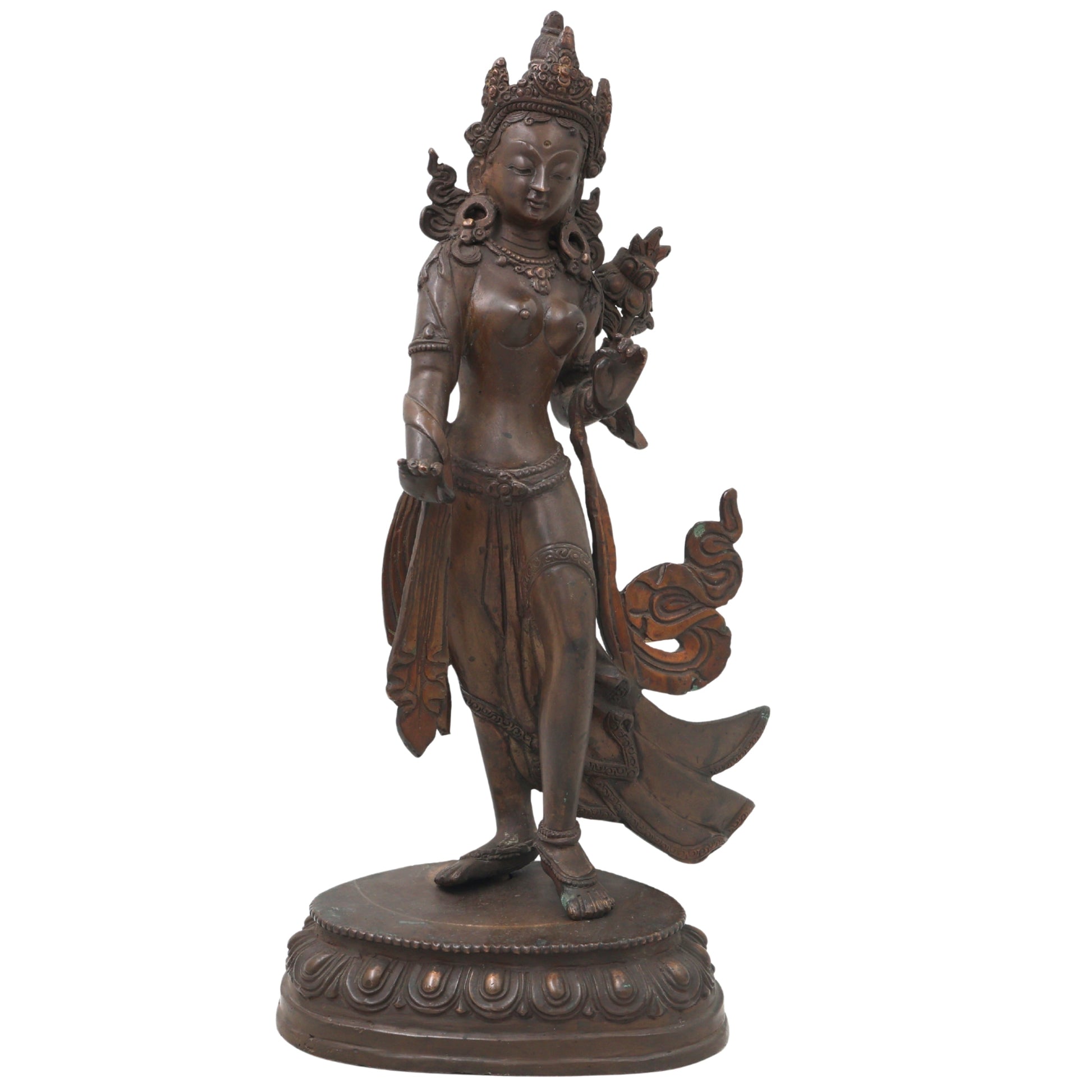 Handcrafted Brass Tara Devi Idol for Meditation, Spiritual Healing, Buddhist Pooja &amp; Home Decor, Green, 13 Inch, 1 Piece
