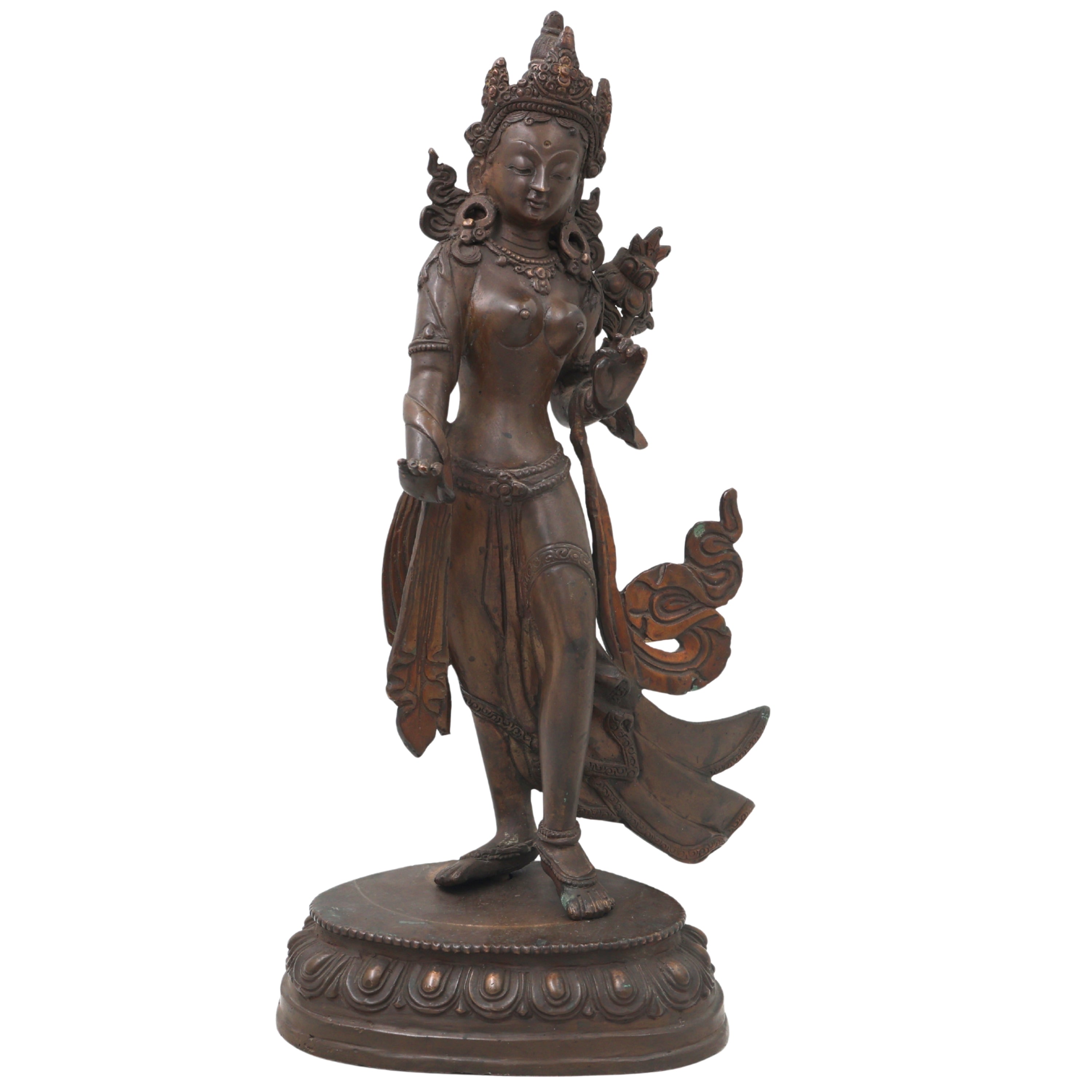 Handcrafted Brass Tara Devi Idol for Meditation, Spiritual Healing, Buddhist Pooja &amp; Home Decor, Green, 13 Inch, 1 Piece
