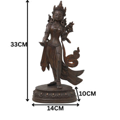 Handcrafted Brass Tara Devi Idol for Meditation, Spiritual Healing, Buddhist Pooja &amp; Home Decor, Green, 13 Inch, 1 Piece