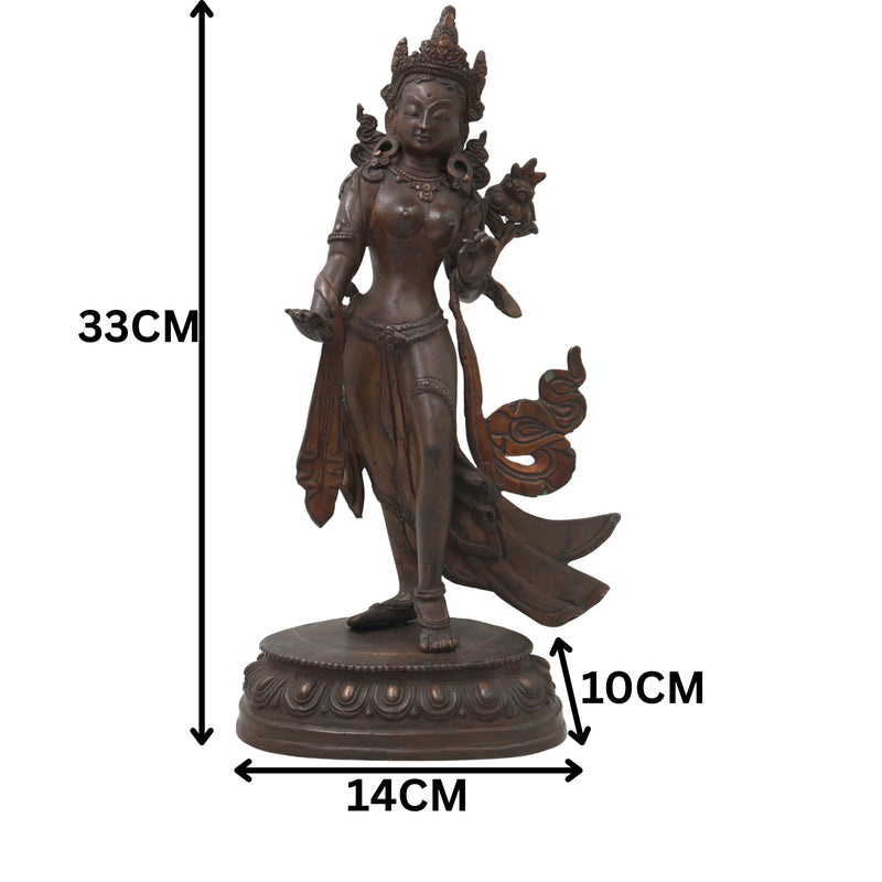 Handcrafted Brass Tara Devi Idol for Meditation, Spiritual Healing, Buddhist Pooja &amp; Home Decor, Green, 13 Inch, 1 Piece