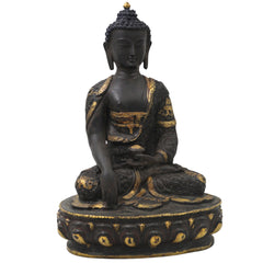 Brass Gautama Buddha Idol Handmade Traditional Sculpture for Pooja Home Decor Spiritual Gifting, Black, 14 Inch, 1 Piece