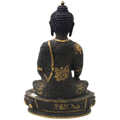 Brass Gautama Buddha Idol Handmade Traditional Sculpture for Pooja Home Decor Spiritual Gifting, Black, 14 Inch, 1 Piece