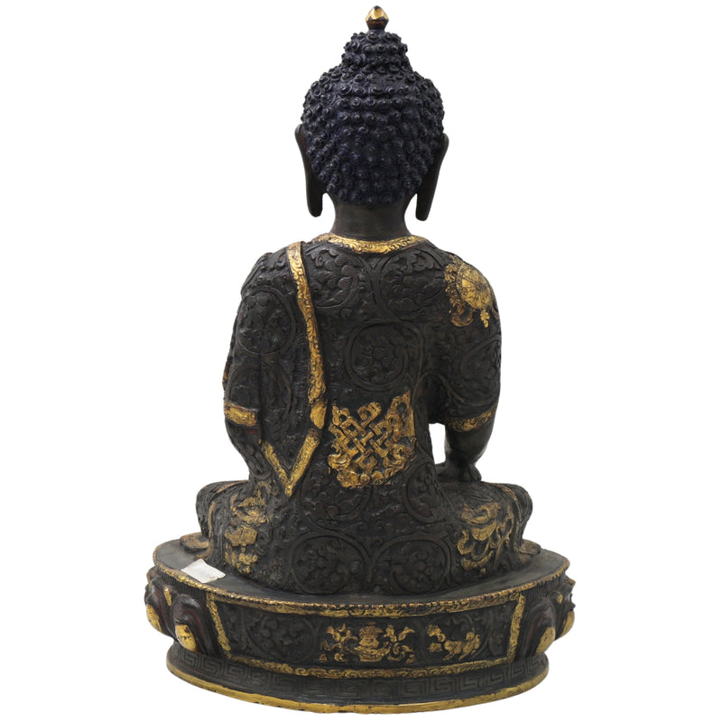 Brass Gautama Buddha Idol Handmade Traditional Sculpture for Pooja Home Decor Spiritual Gifting, Black, 14 Inch, 1 Piece
