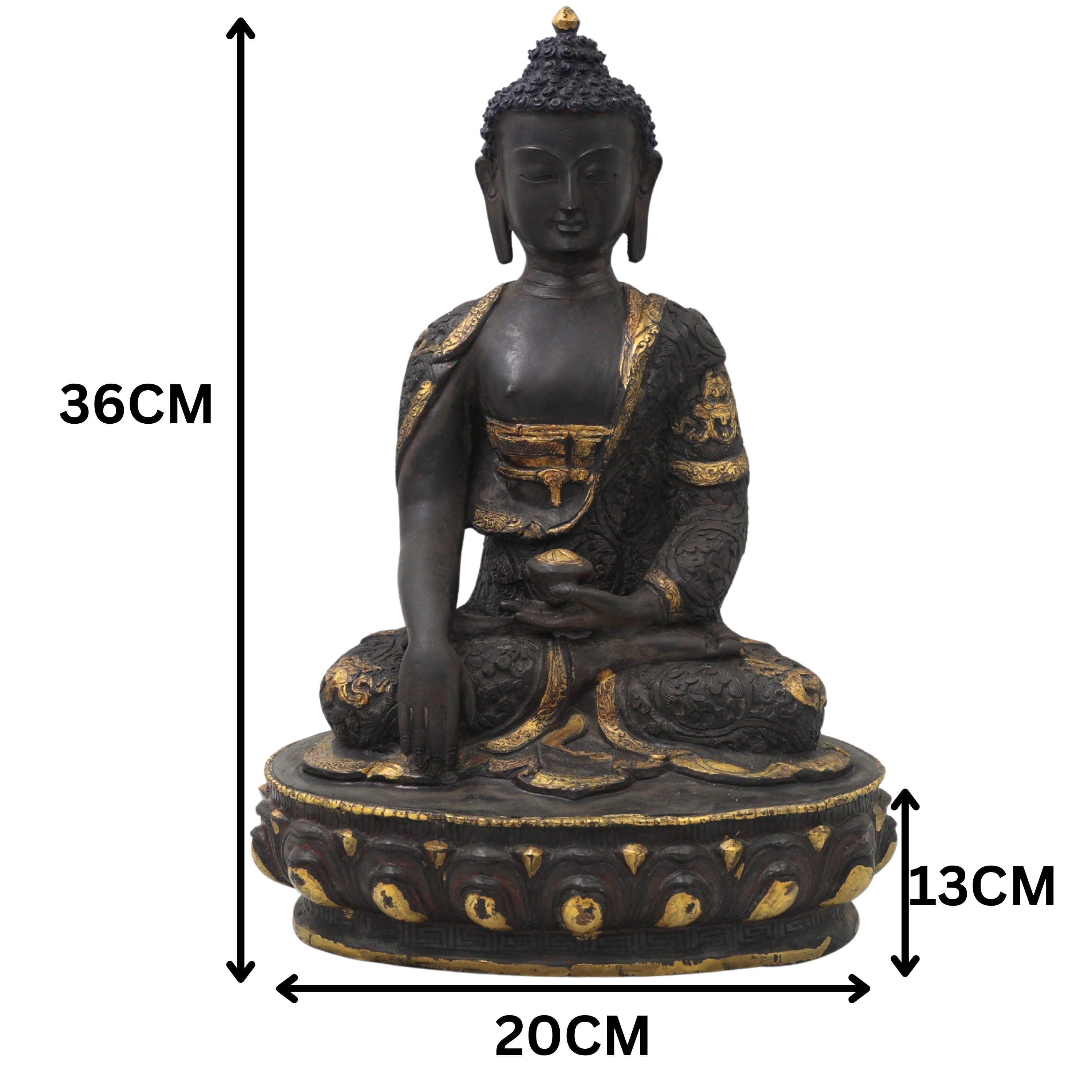 Brass Gautama Buddha Idol Handmade Traditional Sculpture for Pooja Home Decor Spiritual Gifting, Black, 14 Inch, 1 Piece