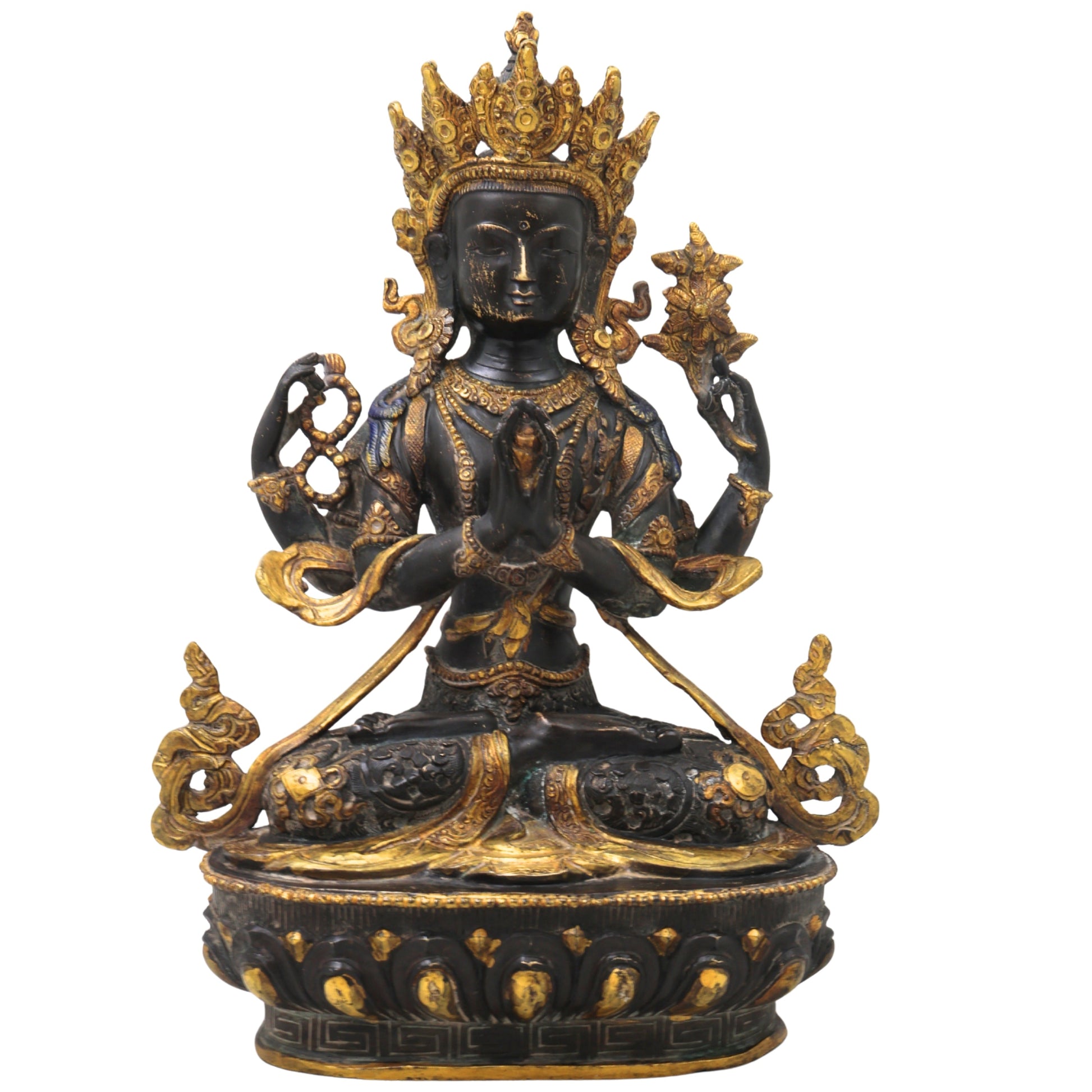Brass Avalokiteshvara Idol Handcrafted Padmapani Lokanatha Bodhisattva Statue for Pooja Decor & Gifting 35cm, Black, 14 Inch, 1 Piece