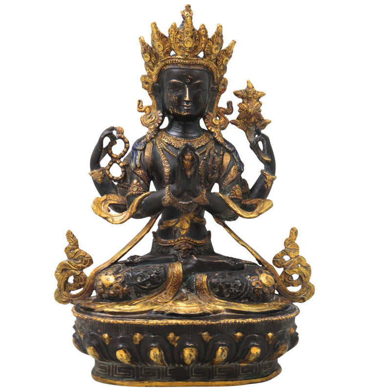 Brass Avalokiteshvara Idol Handcrafted Padmapani Lokanatha Bodhisattva Statue for Pooja Decor & Gifting 35cm, Black, 14 Inch, 1 Piece