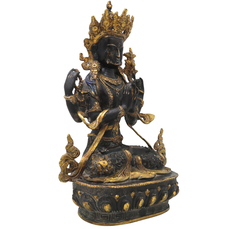 Brass Avalokiteshvara Idol Handcrafted Padmapani Lokanatha Bodhisattva Statue for Pooja Decor & Gifting 35cm, Black, 14 Inch, 1 Piece
