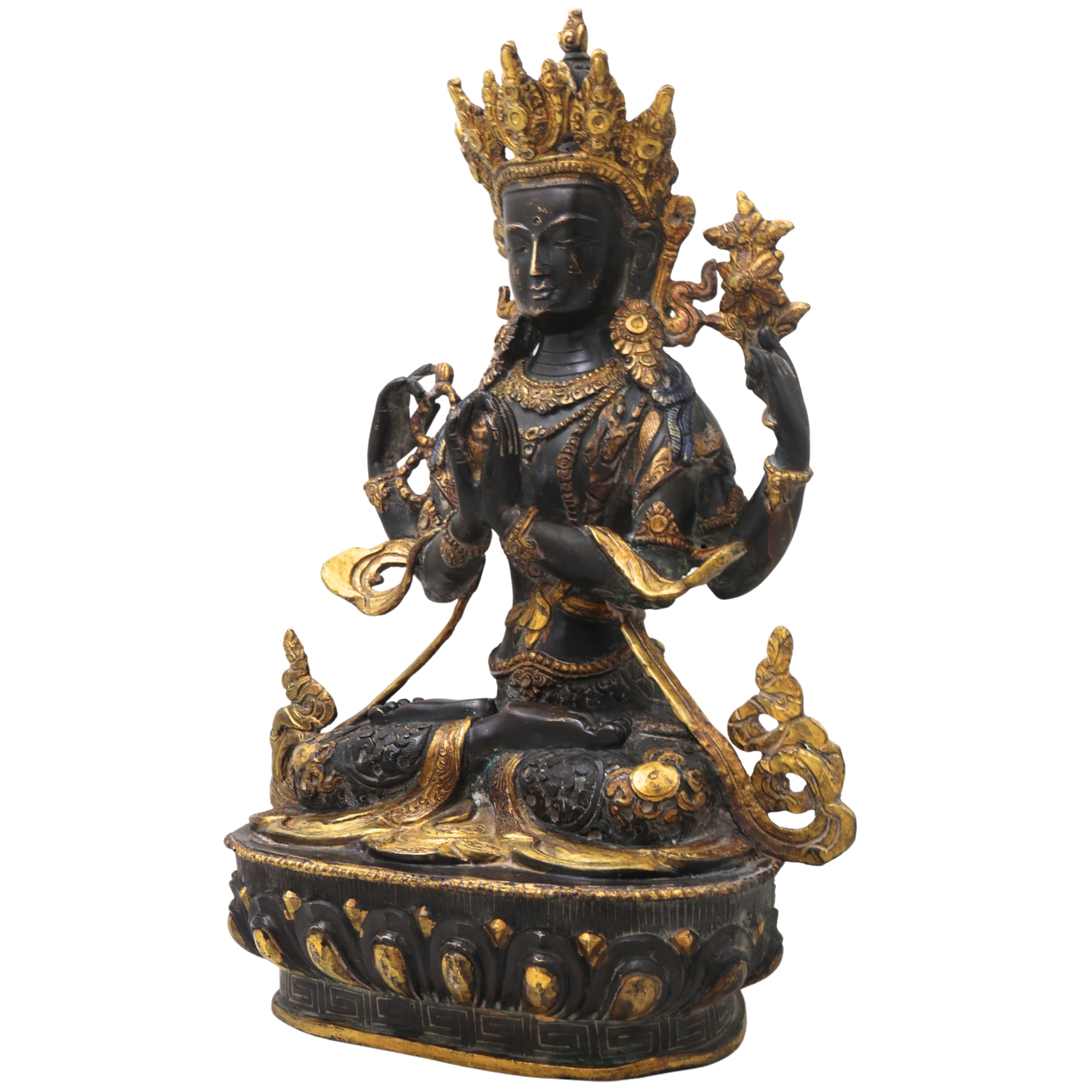 Brass Avalokiteshvara Idol Handcrafted Padmapani Lokanatha Bodhisattva Statue for Pooja Decor & Gifting 35cm, Black, 14 Inch, 1 Piece