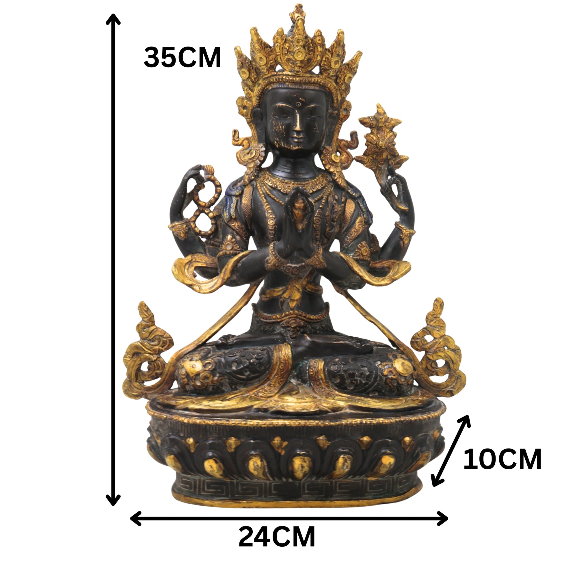 Brass Avalokiteshvara Idol Handcrafted Padmapani Lokanatha Bodhisattva Statue for Pooja Decor & Gifting 35cm, Black, 14 Inch, 1 Piece