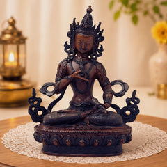 Brass Vajrasattva Idol Handmade Tibetan Buddhist Murti for Pooja Home Decor Spiritual Gifting Statue, Brown, 9.5 Inch, 1 Piece