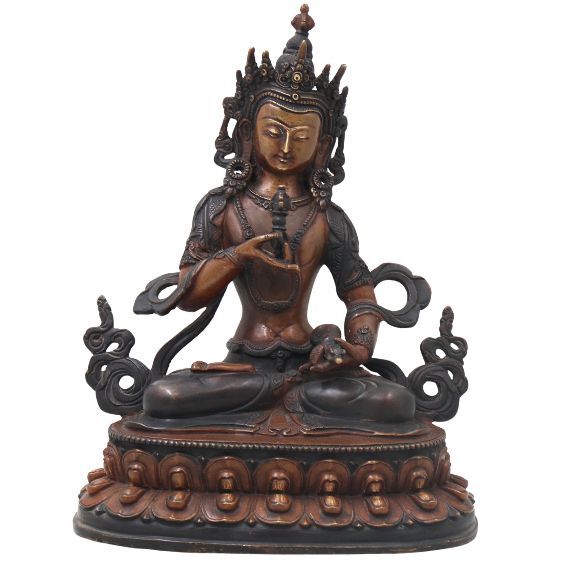 Brass Vajrasattva Idol Handmade Tibetan Buddhist Murti for Pooja Home Decor Spiritual Gifting Statue, Brown, 9.5 Inch, 1 Piece