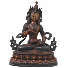 Brass Vajrasattva Idol Handmade Tibetan Buddhist Murti for Pooja Home Decor Spiritual Gifting Statue, Brown, 9.5 Inch, 1 Piece