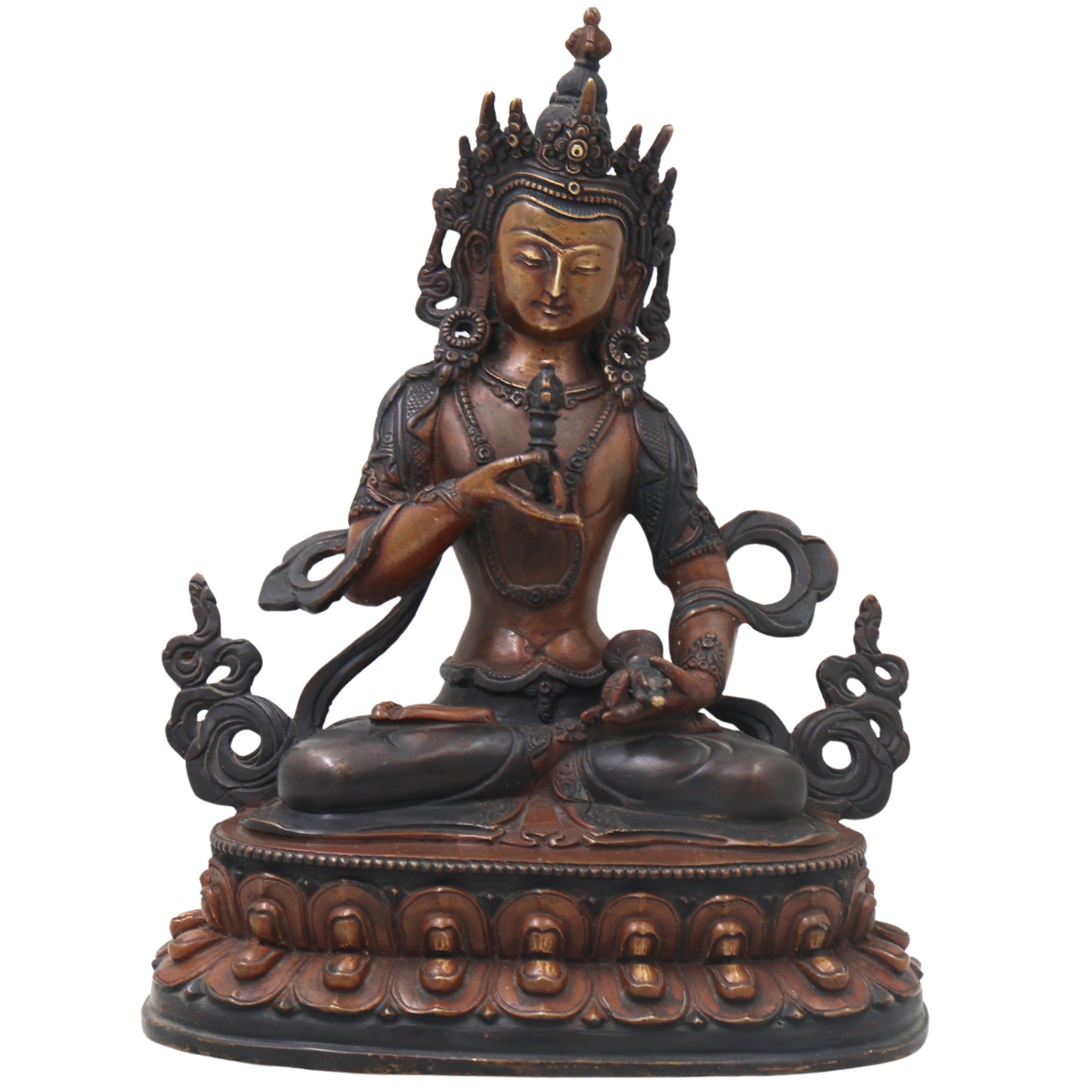 Brass Vajrasattva Idol Handmade Tibetan Buddhist Murti for Pooja Home Decor Spiritual Gifting Statue, Brown, 9.5 Inch, 1 Piece