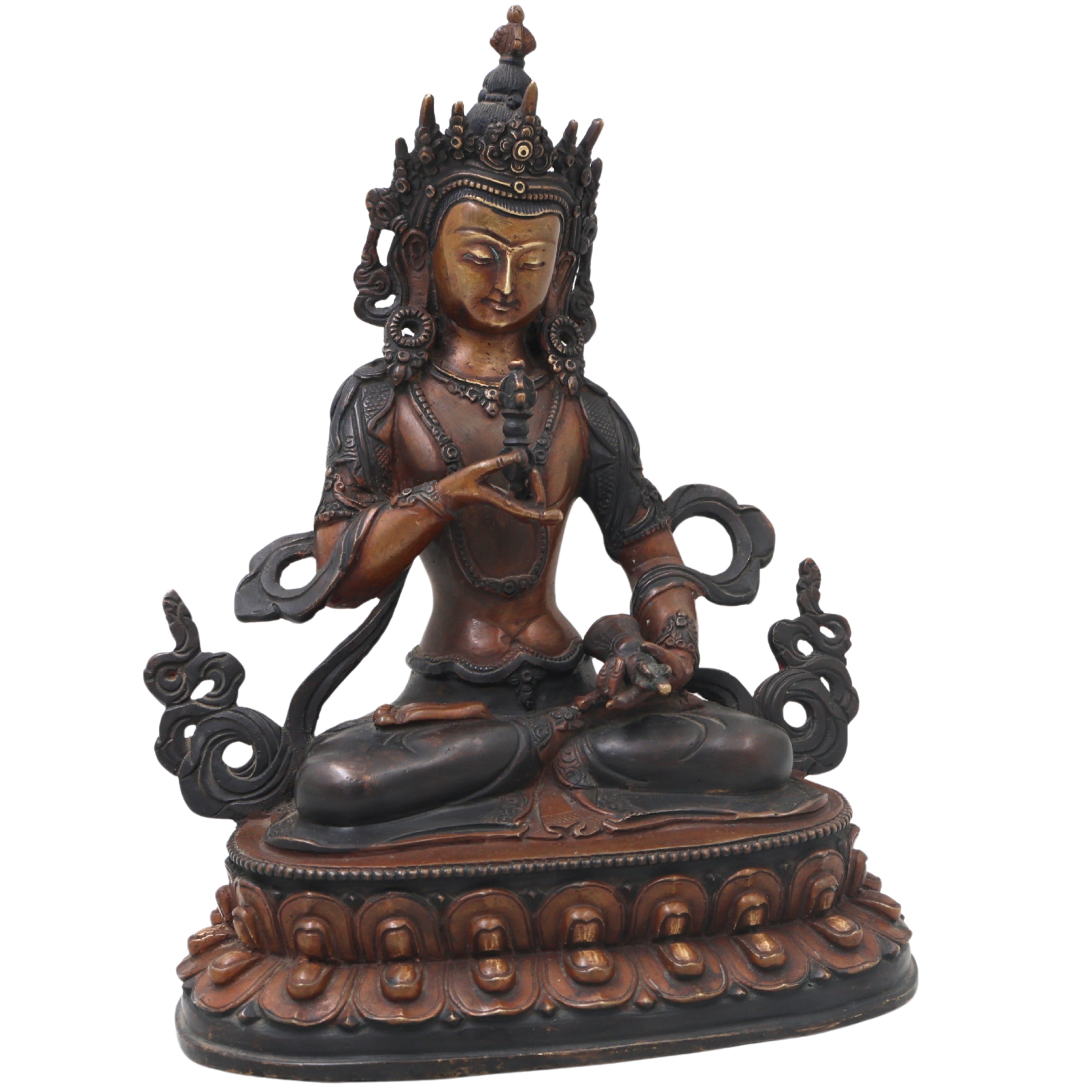 Brass Vajrasattva Idol Handmade Tibetan Buddhist Murti for Pooja Home Decor Spiritual Gifting Statue, Brown, 9.5 Inch, 1 Piece