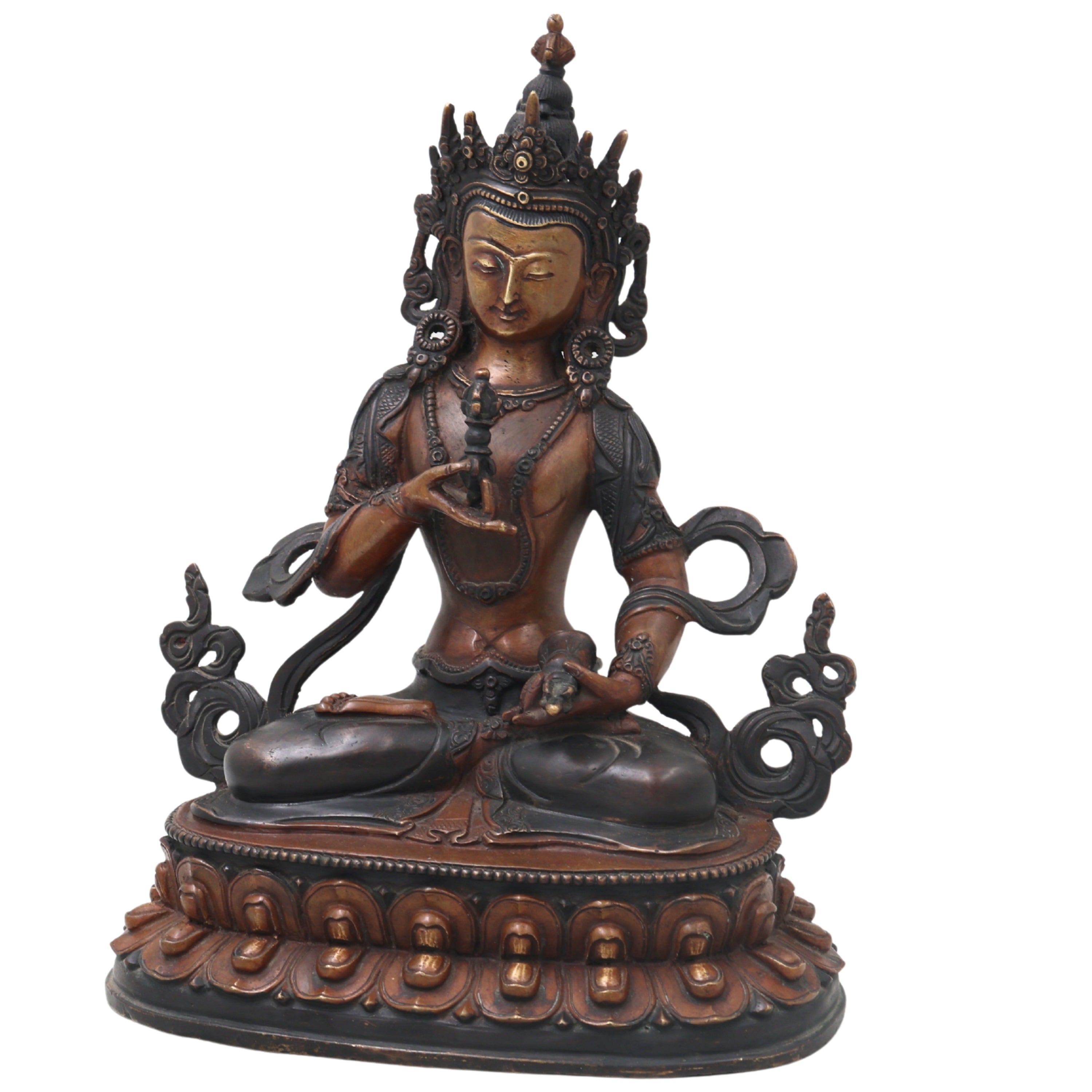 Brass Vajrasattva Idol Handmade Tibetan Buddhist Murti for Pooja Home Decor Spiritual Gifting Statue, Brown, 9.5 Inch, 1 Piece