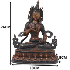 Brass Vajrasattva Idol Handmade Tibetan Buddhist Murti for Pooja Home Decor Spiritual Gifting Statue, Brown, 9.5 Inch, 1 Piece