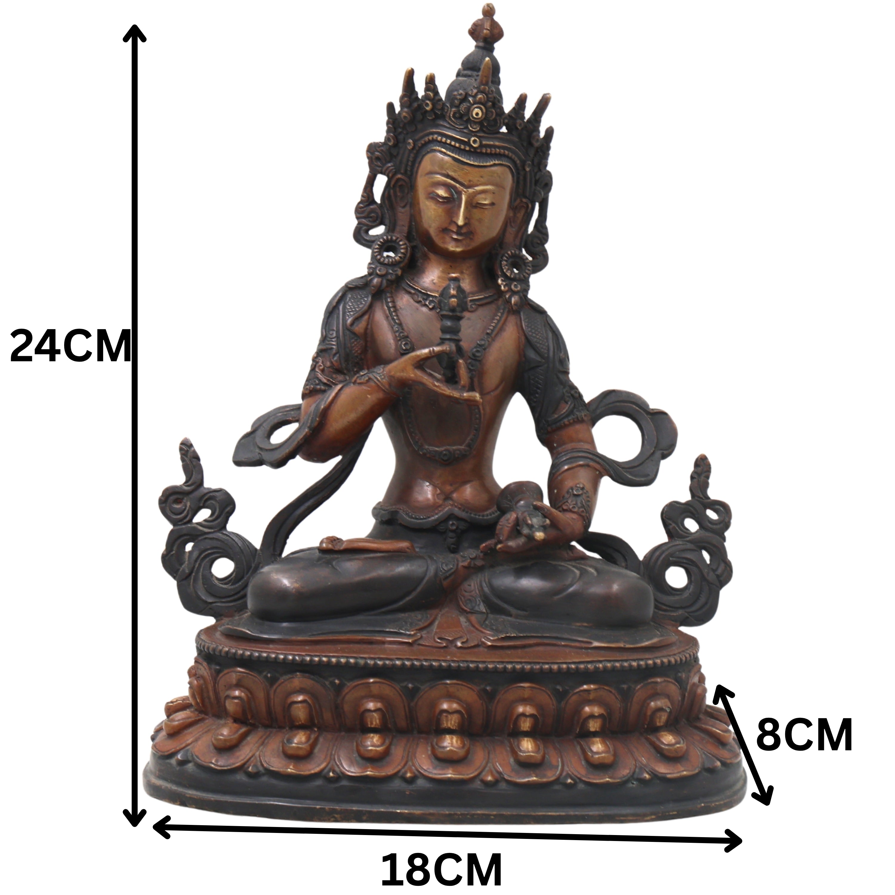 Brass Vajrasattva Idol Handmade Tibetan Buddhist Murti for Pooja Home Decor Spiritual Gifting Statue, Brown, 9.5 Inch, 1 Piece