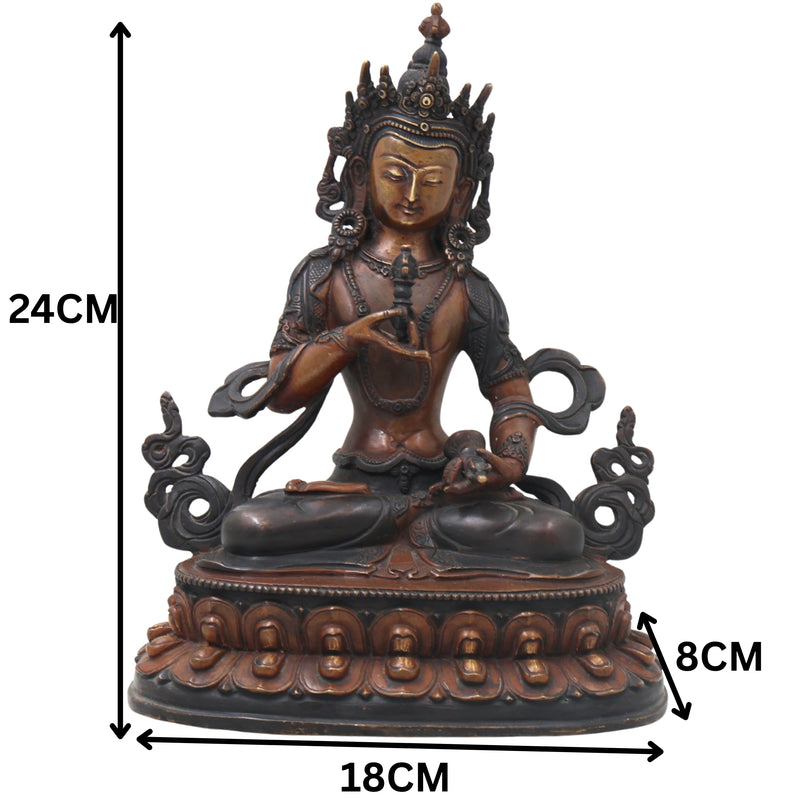 Brass Vajrasattva Idol Handmade Tibetan Buddhist Murti for Pooja Home Decor Spiritual Gifting Statue, Brown, 9.5 Inch, 1 Piece