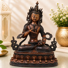 Brass Vajrasattva Idol Handmade Tibetan Buddhist Murti for Pooja Home Decor Spiritual Gifting Statue, Brown, 9.5 Inch, 1 Piece