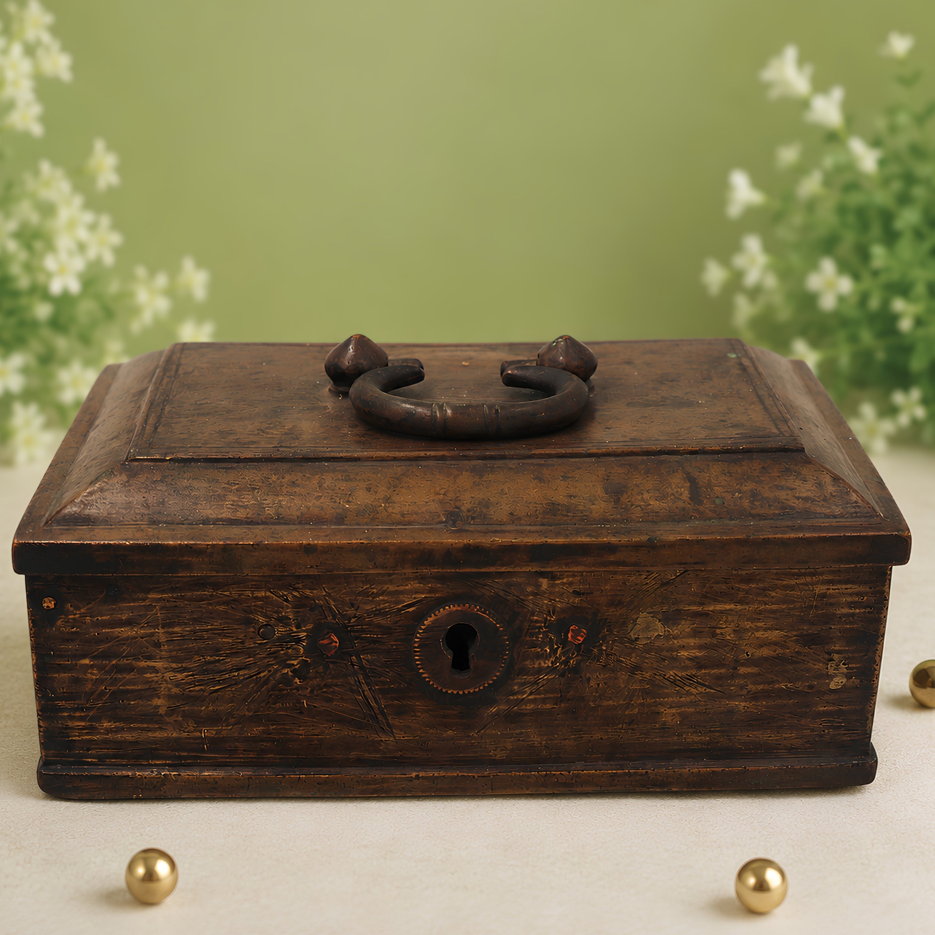 Brass Vintage Box Handcrafted Traditional Heritage Peti for Pooja, Home Decor, Collectibles & Gifting, Brown, 3 Inch, 1 Piece