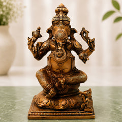Brass Ganesha Ganapati Idol Handcrafted Traditional Vinayaka Murti for Pooja Home Decor & Gifting, Gold, 9.5 Inch, 1 Piece