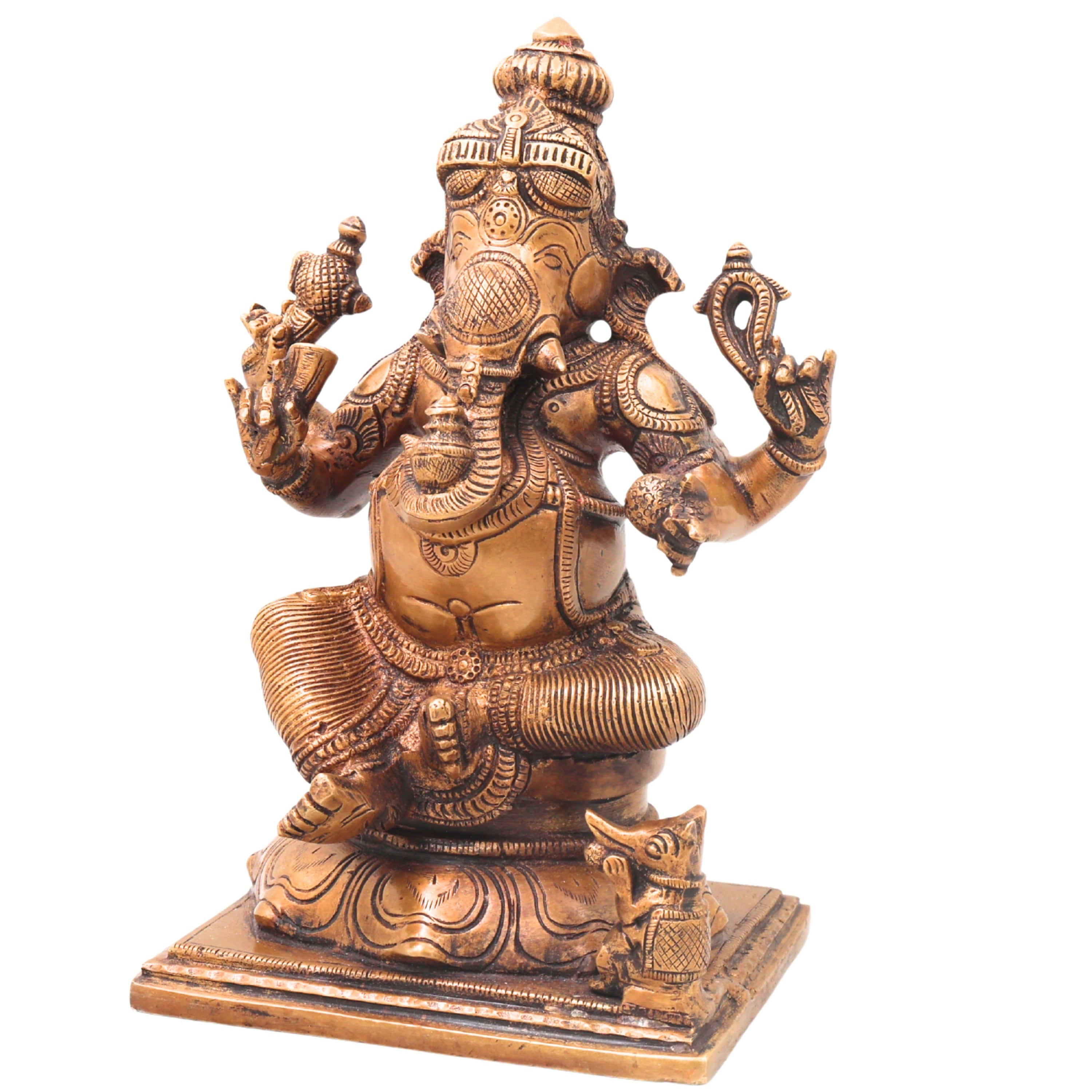 Brass Ganesha Ganapati Idol Handcrafted Traditional Vinayaka Murti for Pooja Home Decor & Gifting, Gold, 9.5 Inch, 1 Piece