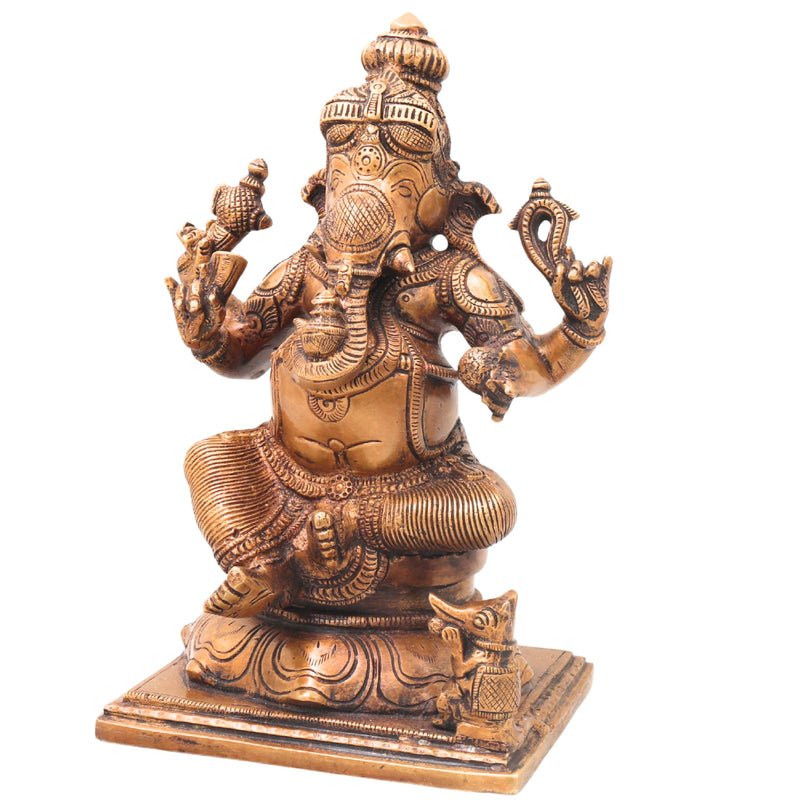 Brass Ganesha Ganapati Idol Handcrafted Traditional Vinayaka Murti for Pooja Home Decor & Gifting, Gold, 9.5 Inch, 1 Piece