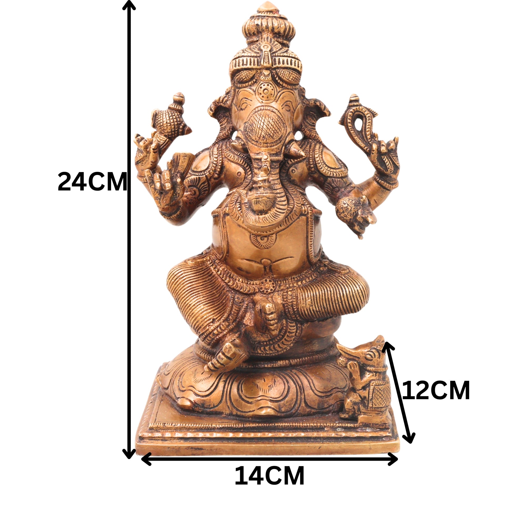 Brass Ganesha Ganapati Idol Handcrafted Traditional Vinayaka Murti for Pooja Home Decor & Gifting, Gold, 9.5 Inch, 1 Piece