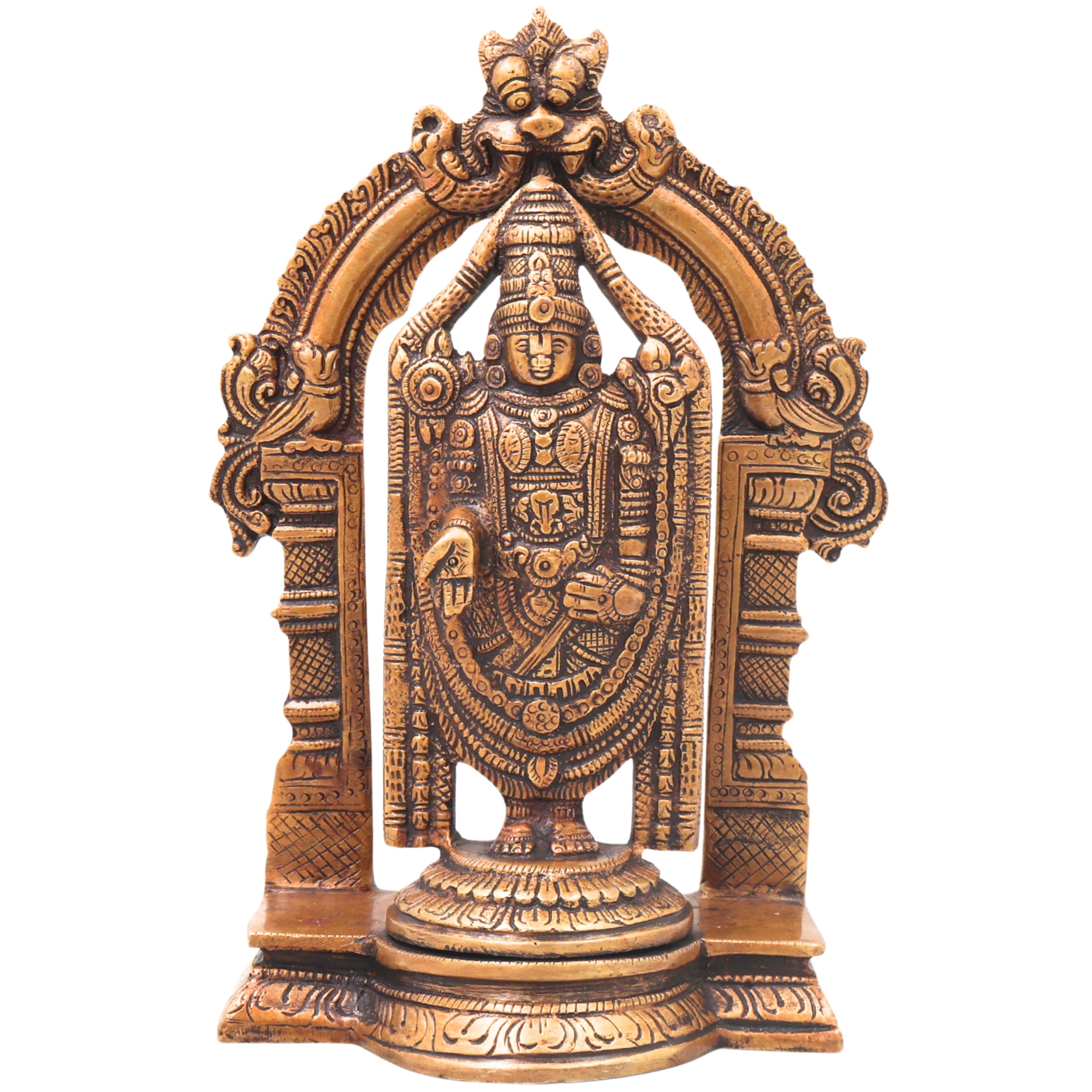 Brass Venkateshwara Govinda Idol, Handcrafted Tirupati Balaji Srinivasa Statue for Pooja Home Decor Gift, Gold, 8.5 Inch, 1 Piece