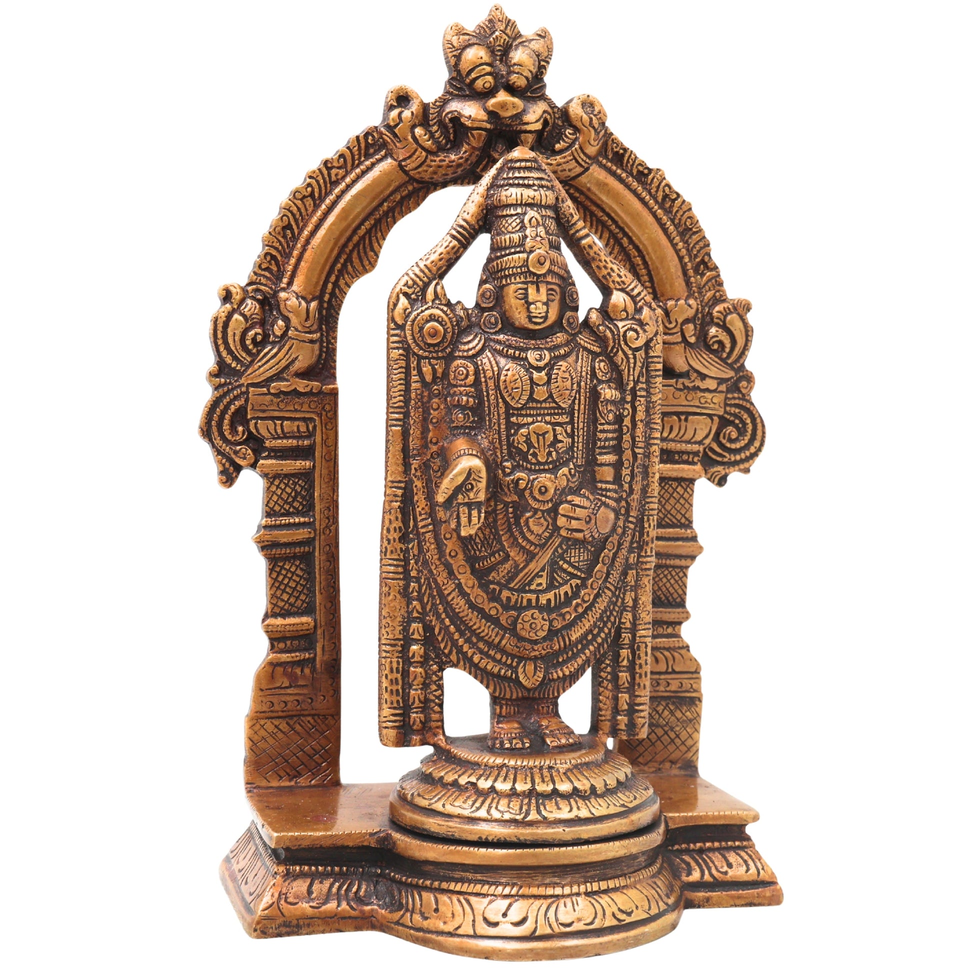 Brass Venkateshwara Govinda Idol, Handcrafted Tirupati Balaji Srinivasa Statue for Pooja Home Decor Gift, Gold, 8.5 Inch, 1 Piece