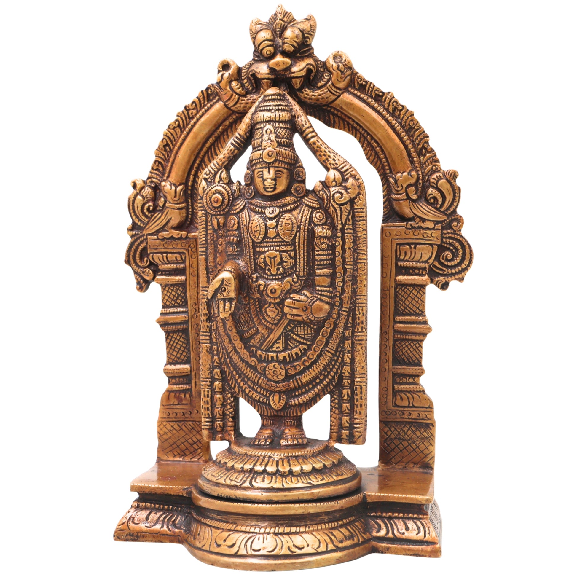 Brass Venkateshwara Govinda Idol, Handcrafted Tirupati Balaji Srinivasa Statue for Pooja Home Decor Gift, Gold, 8.5 Inch, 1 Piece