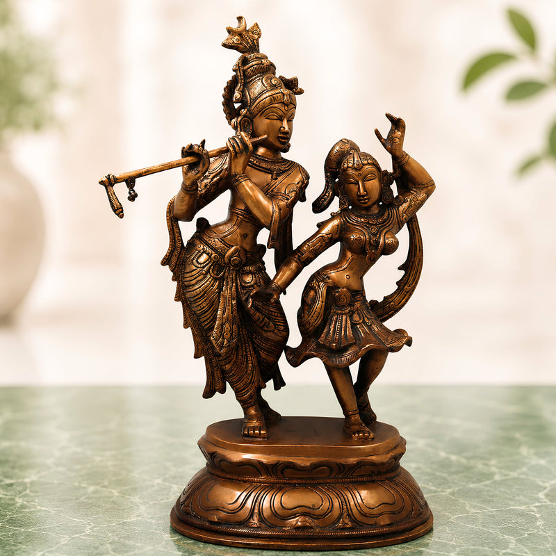 Brass Radha Krishna Idol Murti Handmade Traditional Chola Style Pooja Home Decor Gift Statue, Gold, 17 Inch, 1 Piece
